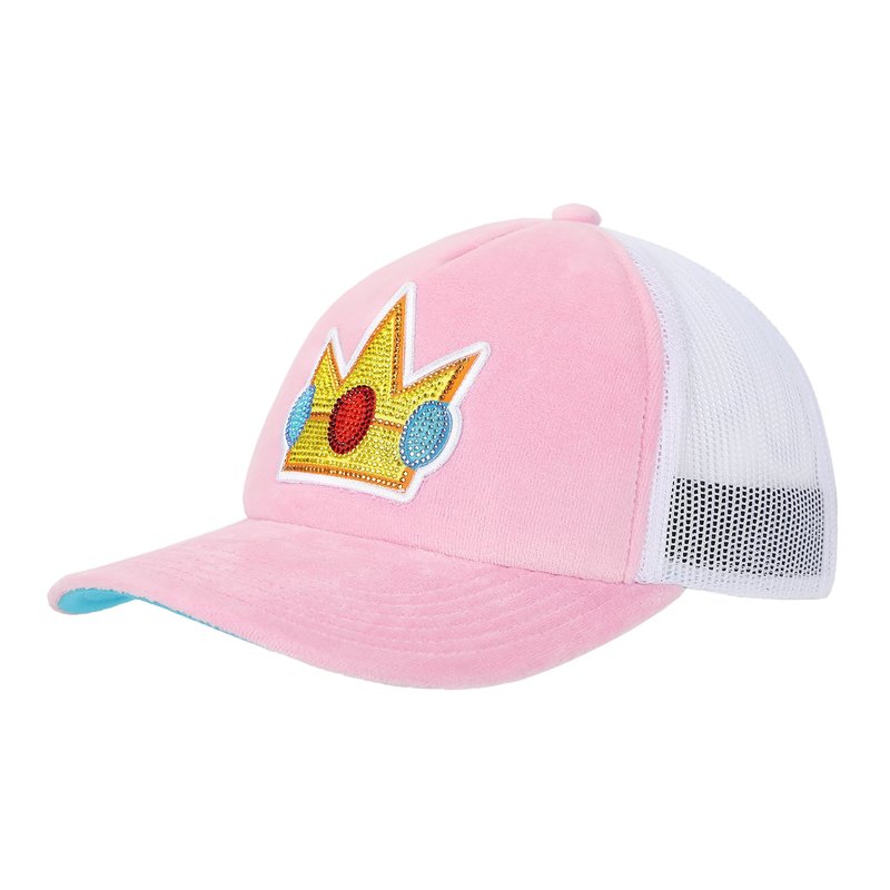 Super Mario Bros Princess Peach Rhinestone Crown Pink Trucker Hat-OSFA