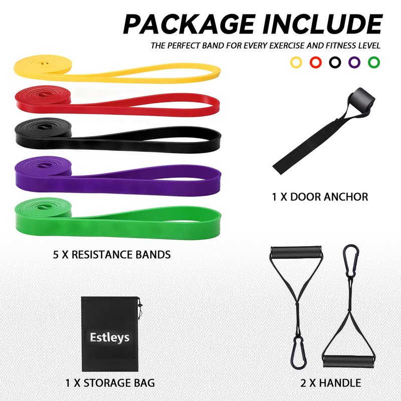 Estleys Resistance Bands, 5 Pack Pull-up Bands, Fabric Resistance Bands for Legs, Workout Bands, Exercise Bands Set for Fitness, Working Out, Body Stretching, Physical Therapy