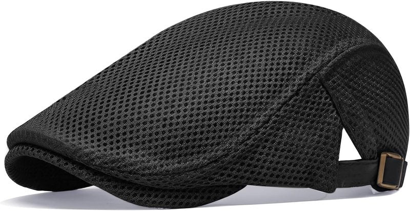 Men's Mesh Flat Cap - Breathable Summer Newsboy Hat | Adjustable Cabbie Ivy Cap