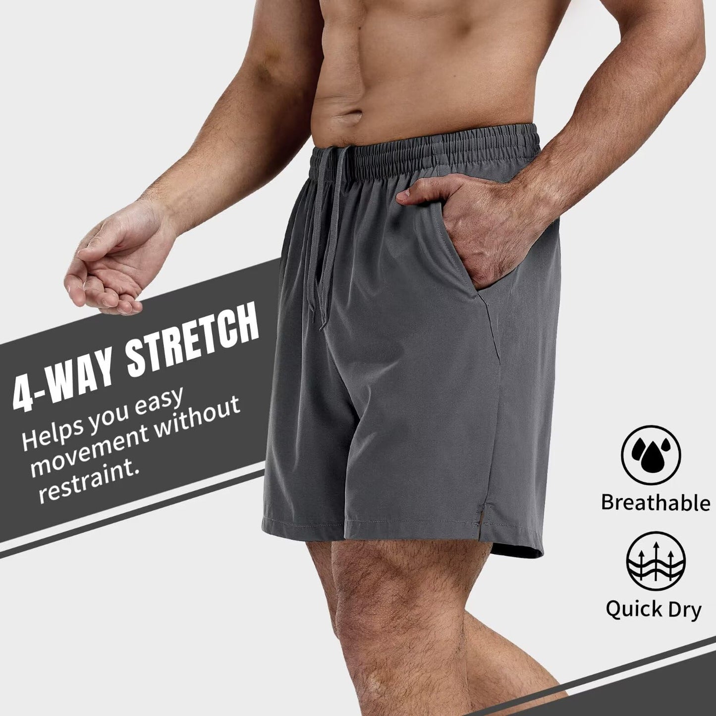 FIONECA 3 Pack Men's Athletic Running Shorts 5 Inch,Quick Dry Gym Workout Shorts with Zip Pockets