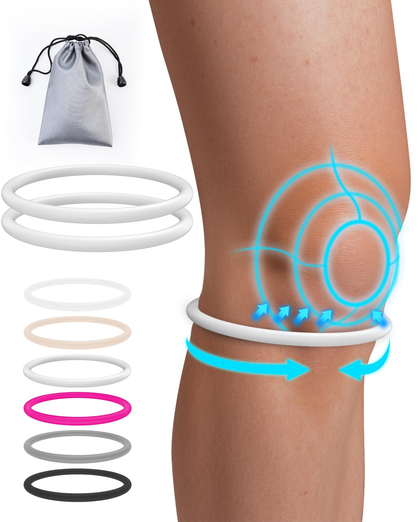 GREBIKE 2PCS Patellar Tendon Support Strap for Knee Pain Relief, Keen Bands for Basketball, Running, Tennis, Soccer and Hiking, Silicone Patella Band for Women and Men, Includes Storage Bag (White)