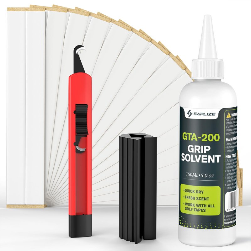 SAPLIZE Golf Grip Value Kit – 5oz Solvent, 15 Grip Tapes, Hook Blade & Rubber Vise Clamp for Regripping Clubs