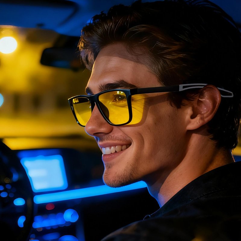 JixGien Night Driving Glasses for Men, Anti-Glare Polarized Yellow Lenses, Night Vision Glasses with UV400 Protection for Nighttime Driving(Black)