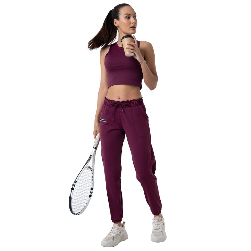 Haowind Joggers for Women with Pockets Elastic Waist Workout Sport Gym Pants Comfy Lounge Yoga Running Pants(Burgundy L)