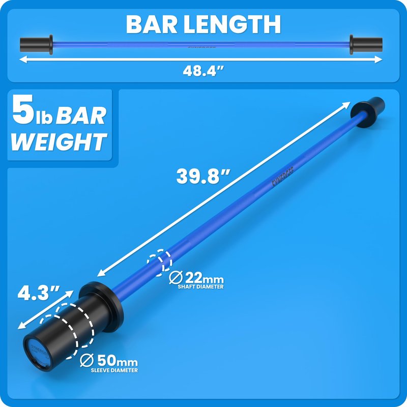 Synergee Kids Blue 5lb Barbell Child’s Weightlifting Bar with 2" Sleeves. Beginner Training Bar for Boys & Girls. Youth Fitness & Strength Training.