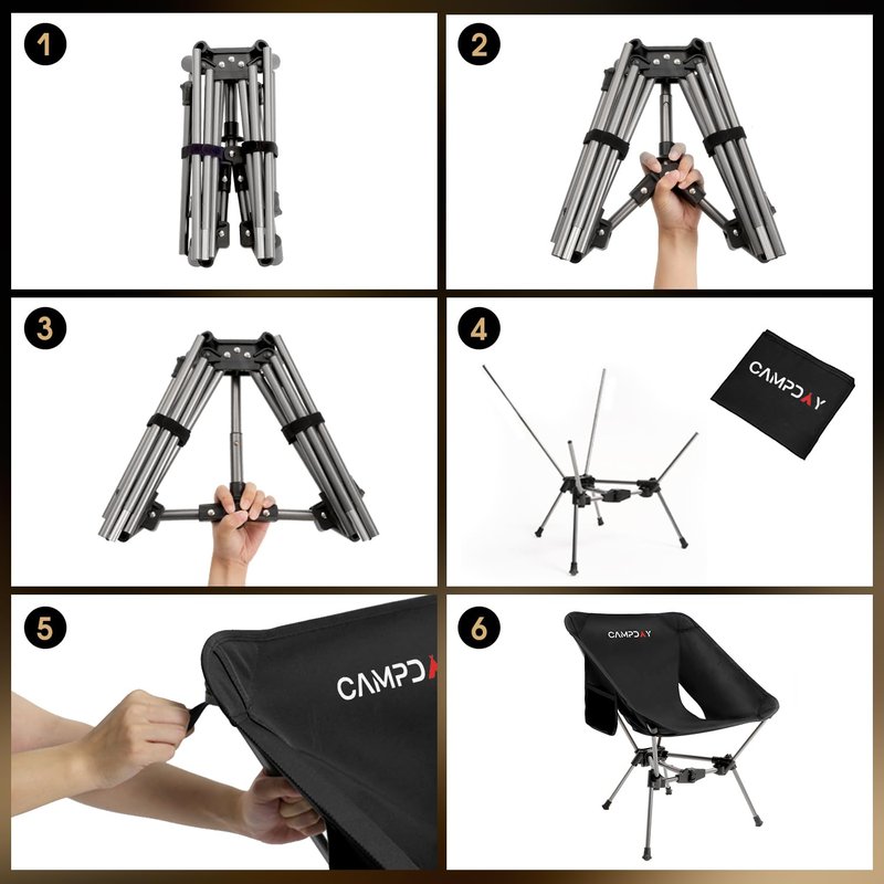 Campday Camping Chair Backpacking Portable Hiking Ultralight Small Lightweight Folding Chair for Outdoor Camp Beach Picnic Concert, Supports 330lbs (Black,1PCS)