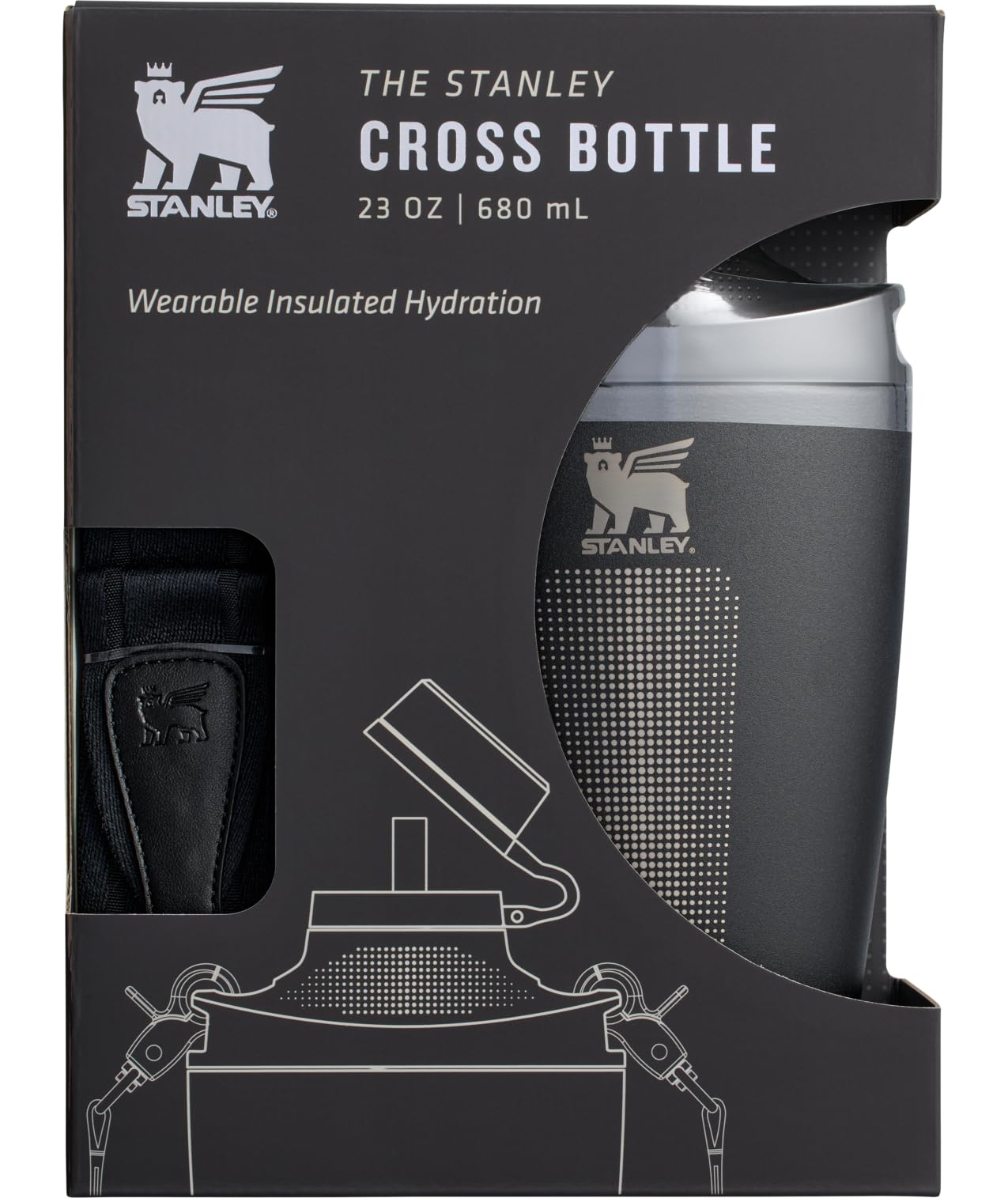 Stanley Cross Bottle 23 oz | Travel Water Bottle with Jacquard Strap | Leakproof Tritan Lid with Removable Straw | Insulated Stainless Steel | BPA-Free | Black