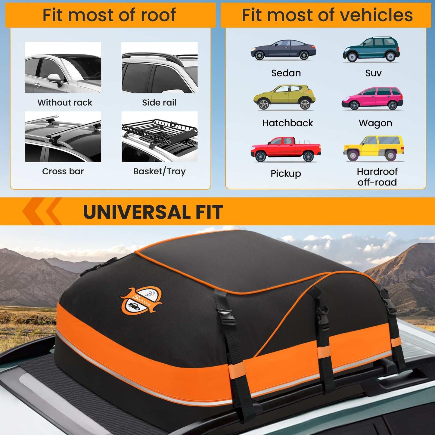 Sailnovo Rooftop Cargo Carrier & Car Roof Cargo Bag– Waterproof 20 Cubic Feet Heavy Duty Roof Rack Cargo Carrier Bag- Fits Cars with/Without Rack, Includes Anti-Slip Mat, 6 Door Hooks