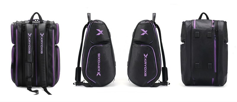 Kryoxis Pro Tournament Pickleball Bag, Premium Backpack with Purple Accents, Black Carbon Fiber Pattern Design, Multiple Compartments for Sports Equipment