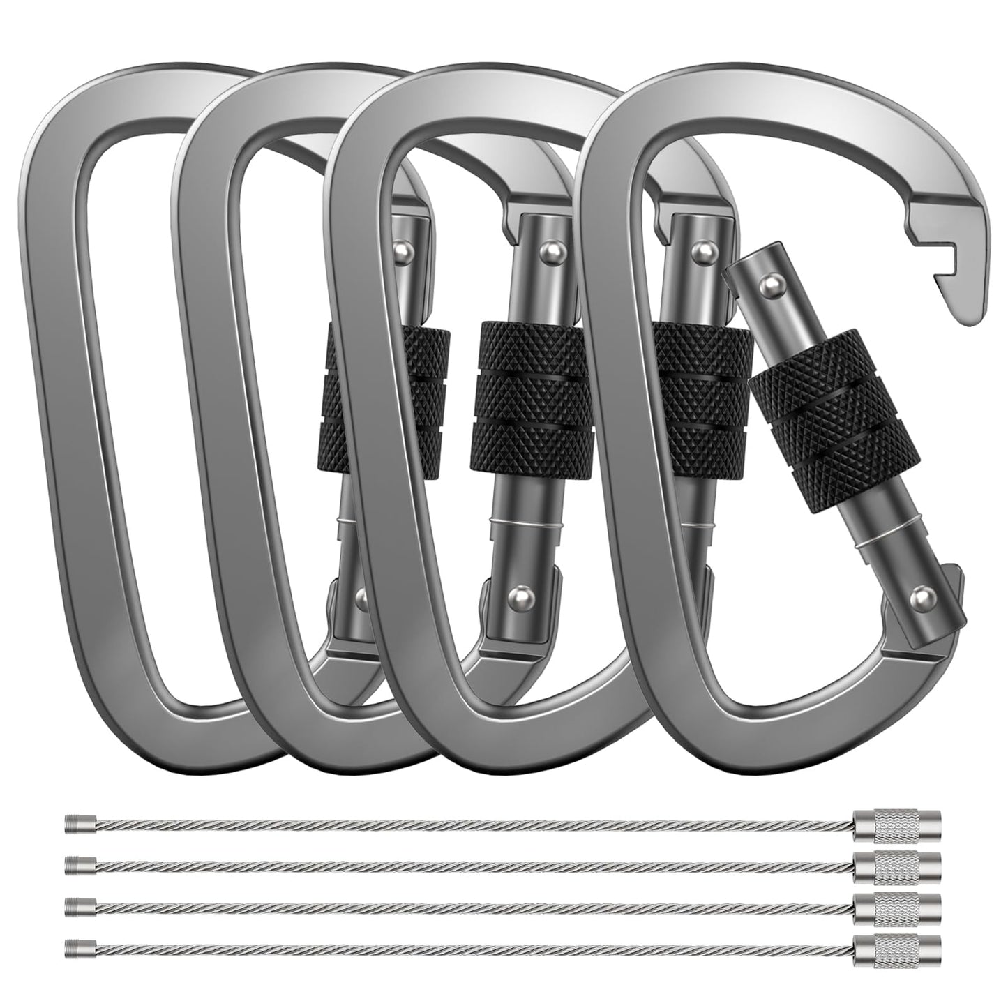 XIECHANEE Premium Aluminum D Ring 4" Locking Carabiner Clips with Screw Gate, Set of 4, Lightweight & Durable for Hiking, Camping, Hammock, Dog Leash Harness, Keychains