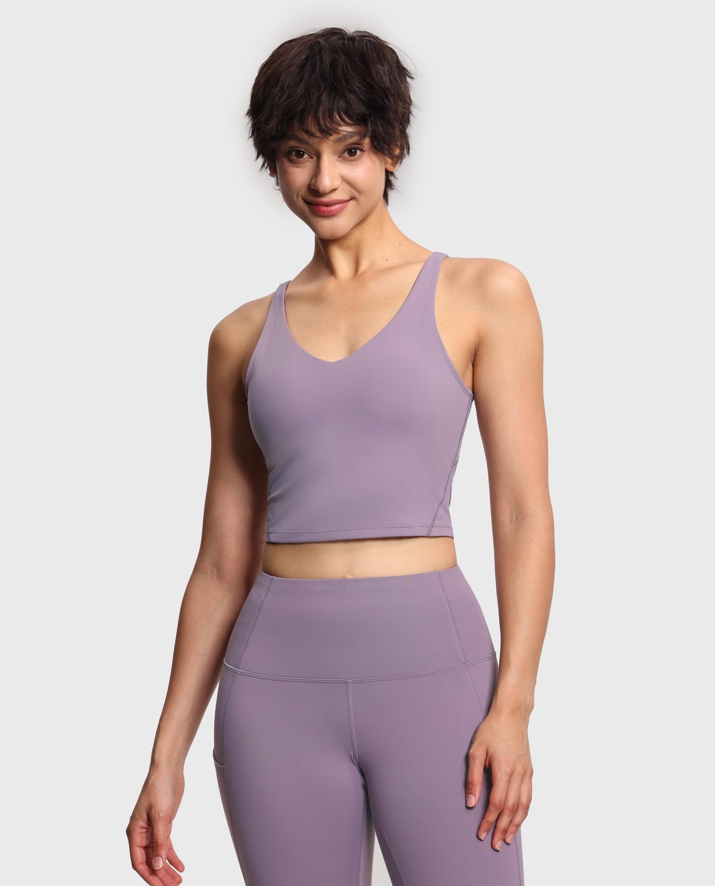 THE GYM PEOPLE Women’s Longline Sports Bra Wirefree Padded Medium Support Yoga Bras Gym Running Workout Tank Tops Grey Purple