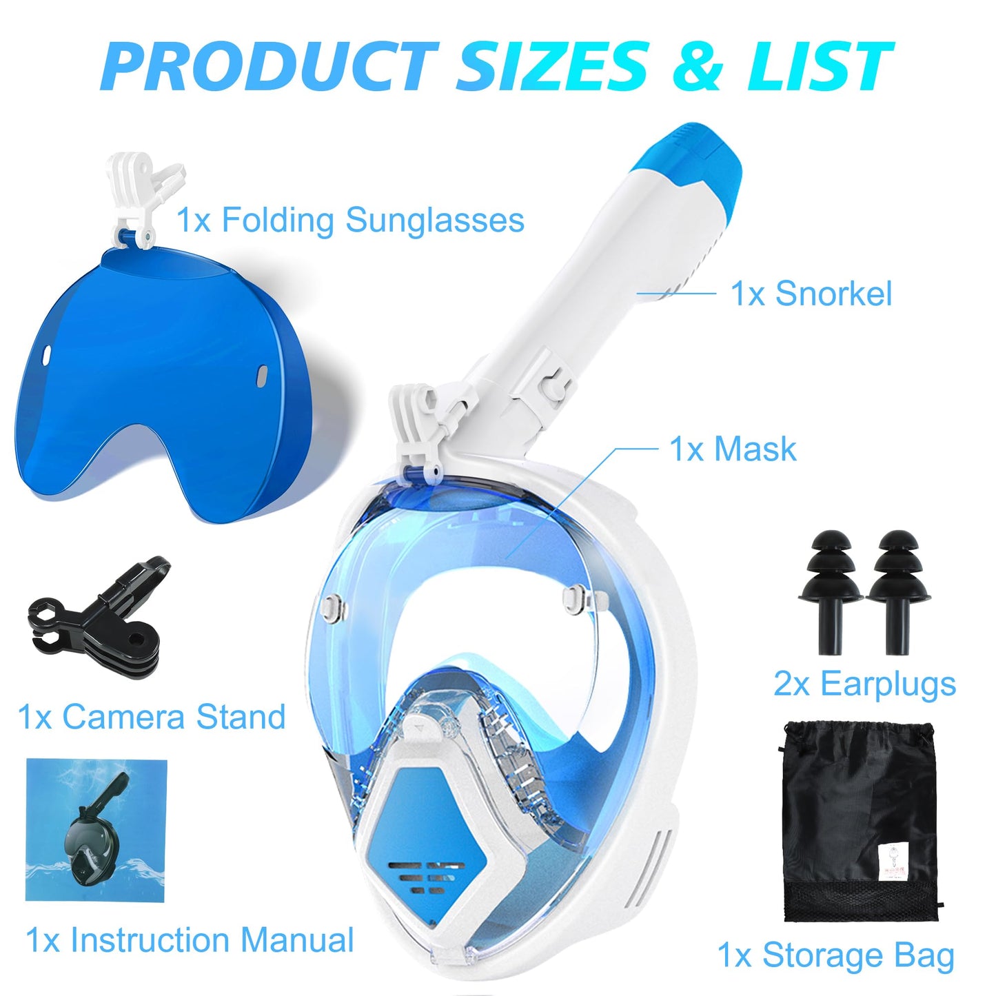 Devilfish Full Face Snorkel Mask S-Latest Dry Top Breathing System with Detachable Camera Mount,Foldable 180 Degree Panoramic View Set,Scuba Diving Masks Anti-Leak & Anti-Fog