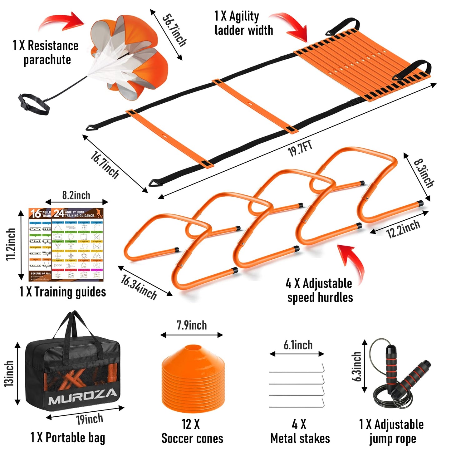 Agility Ladder, Agility Speed Training Equipment Set, 20ft Speed Ladder