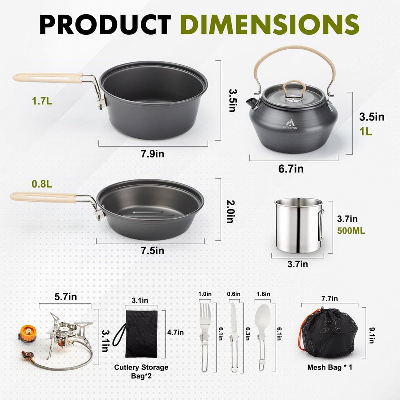 15pcs Camping Cookware Kit,Camping Cookware Mess Kit with 3500W Stove,Pot,Pan,Kettle Set with Stainless Steel Cup,Forks Knives Spoons for Hiking,Camping,Outdoor Cooking and Picnic