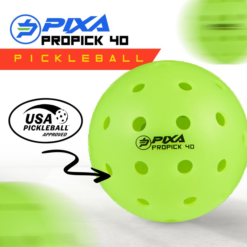PIXA Propick 40 Unisphere Premium Outdoor Pickleball - USAPA Approved, Tournament Play, Durable Outdoor Pickleballs, Consistent Bounce,Smooth Flight,Competitive Play,Bright Yellow/Green,Pack of 12