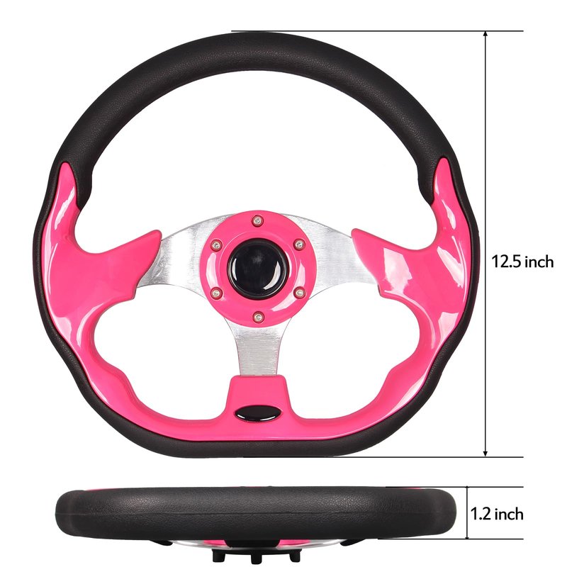 GONMOT Pink D Shape Golf Cart Steering Wheel Universal Fit for Golf Cart Club Car DS and Precedent EZGO RXV & TXT, Yamaha, Tempo with Silver Aluminum Frame