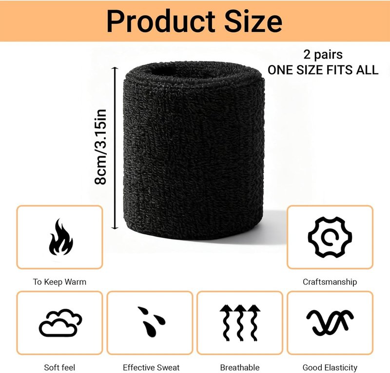 Sports Wrist Sweatbands - Absorbent Elastic Bands for Men & Women | Perfect for Gym, Running, Basketball & Football (Black/White)