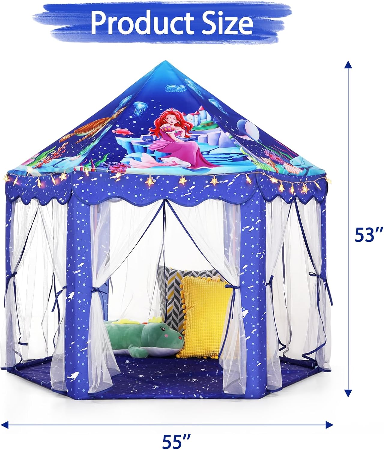Mermaid Princess Play Tent for Girls - Large Blue Castle with Star Lights | Indoor & Outdoor Fun