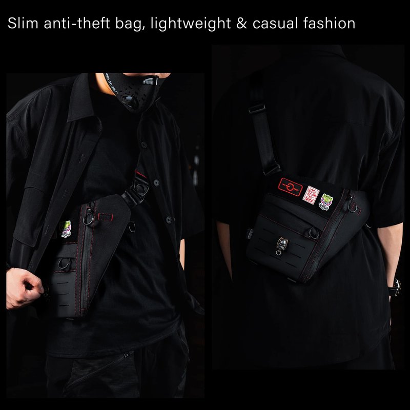 TACTICAL_GEEK Cache L1 Sling Shoulder Bag, Lightweight Multipurpose Daypack, Chest Backpack Casual Shoulder Crossbody for Daily Carry, Outdoor Sports, Hiking, Camping, Trekking, Black Red & Left