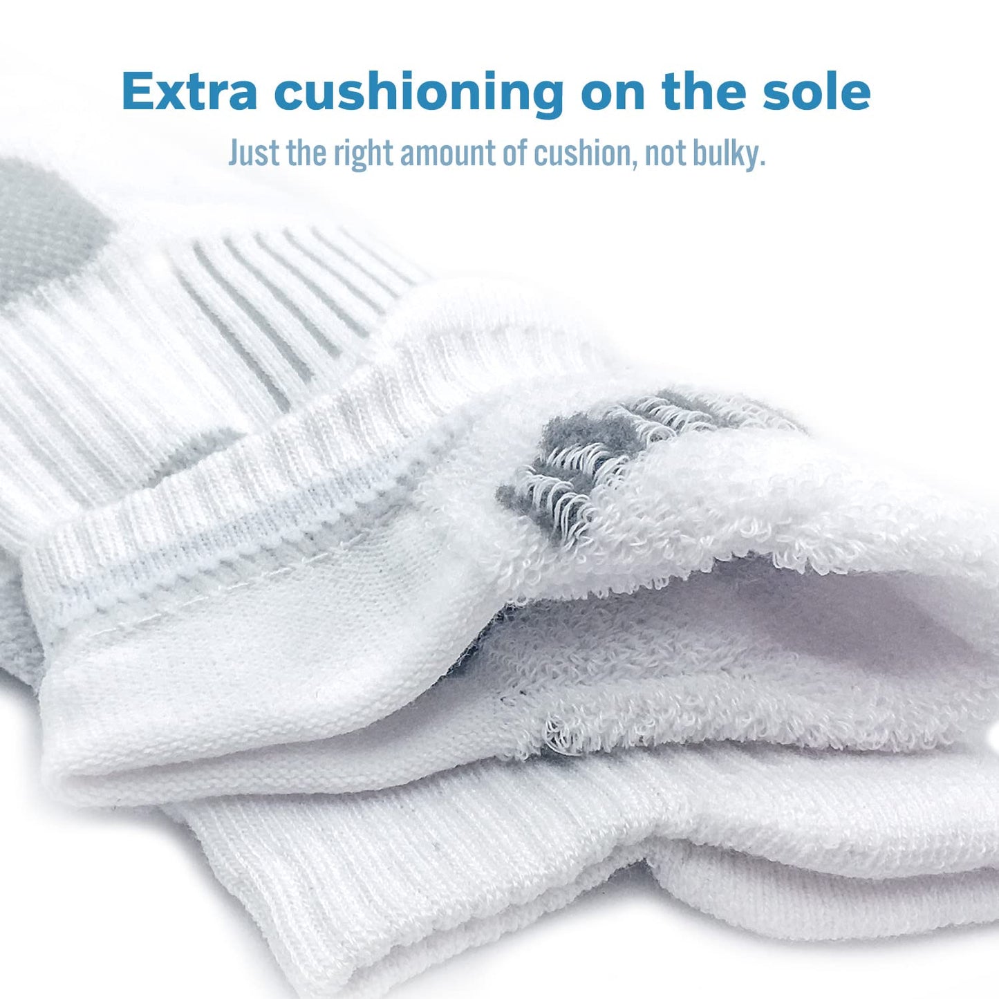 BERING Women's Athletic Running Cushioned Ankle Socks, Size 9-11, White, 6 Pairs