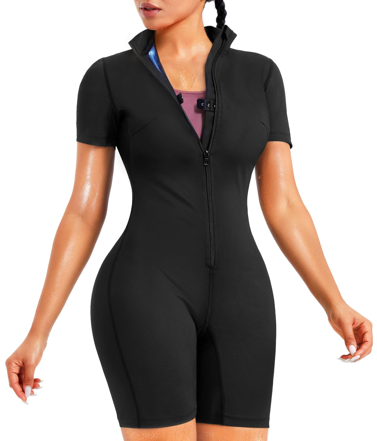 Junlan Sauna Suit Women Sweat Waist Trainers Jumpsuit Workout Sweat Suit