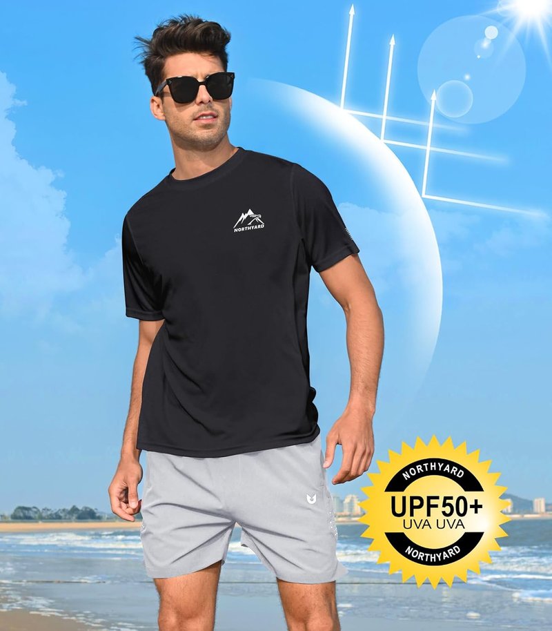 NORTHYARD Men's UPF 50+ Sun Protection Rash Guard - Short Sleeve Athletic Swim Shirt for Running & Workouts