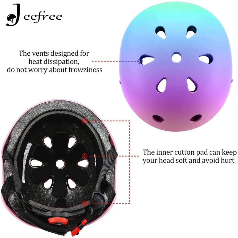 JEEFREE Adjustable Color Gradient Toddler Kids Bike Helmet for 3-5-8-14+Ages Girls Boys.Skateboard Bicycle Toddler Helmet 2-4 Years for Multi-Sports Cycling Scooter Inline Roller Skates Rollerblading