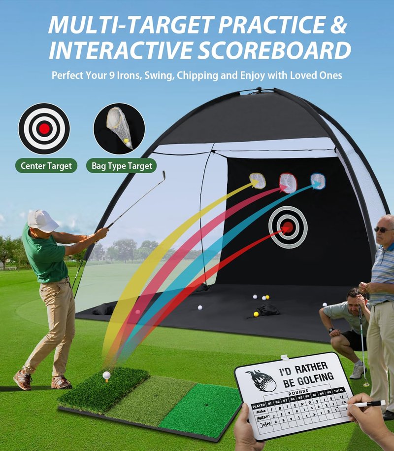 Golf Net, 10x7ft Golf Hitting Aid with Mat, Designed for Outdoor & Indoor Use, Practice Nets for Backyard Driving Real Balls, Ideal Gifts for Men Dad Husband & Golfers (10x7ft)