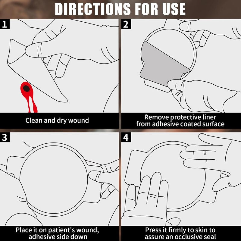 RHINO RESCUE Chest Seal - Non-Vented Sterile Trauma Dressing for Gunshot Wounds | 6 Count