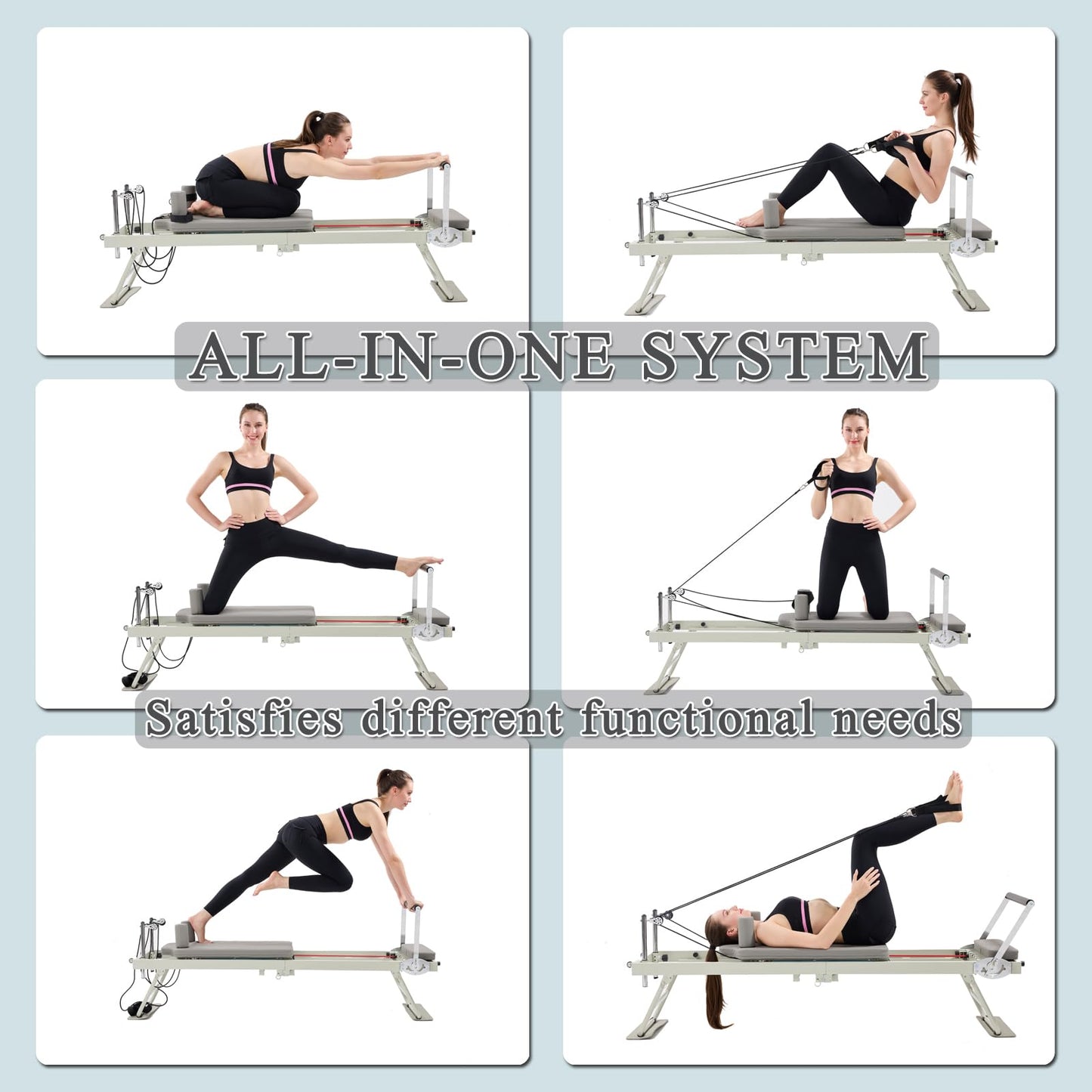 Pilates Reformer Machine，Grey Foldable Pilates Reformer Equipment Home Indoor Workout Machine，for Home Gym Cardio Fitness Personal Indoor Sport Apparatus