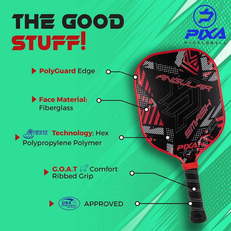 PIXA Angular Smash 13mm Fiberglass Beginner Pickleball Paddle Set of 2, with 4 Outdoor Pickleballs and Oxford Cloth Bag; Great Gift! USAPA Approved