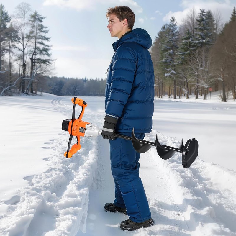 VEVOR Electric Ice Auger - 8 Inch Diameter, 20V/40V Battery Powered, Turbo Cutting System | 2-in-1 Ice Fishing & Earth Auger