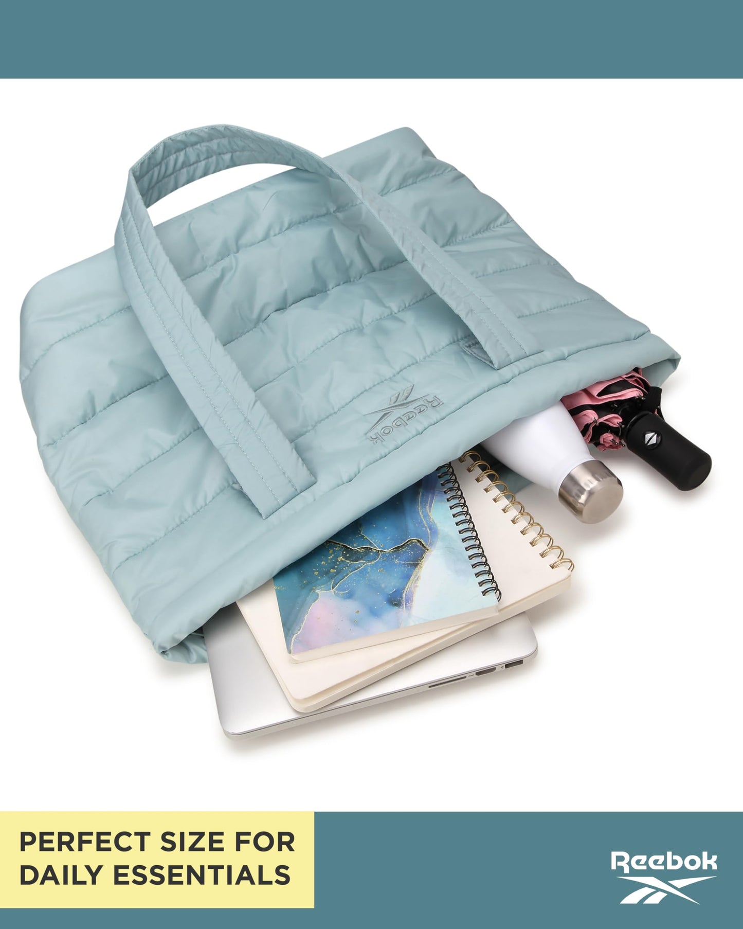 Reebok Womens Tote Bag - Lightweight Carry On Puffer Quilted Tote Bag for Travel Work Travel and Daily Essentials, Size One Size, Beatrice Boho Sage