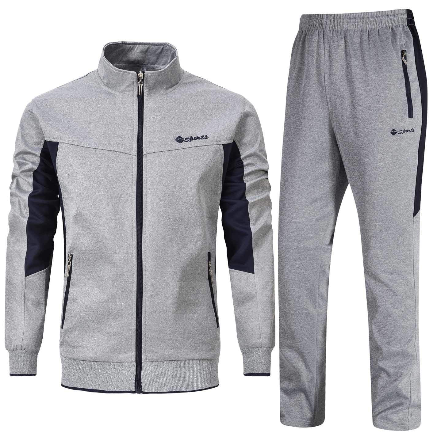 Rdruko Men's Tracksuit Sweatsuits 2 Piece Set Athletic Jogging Gym Activewear Sets(Grey,US L)