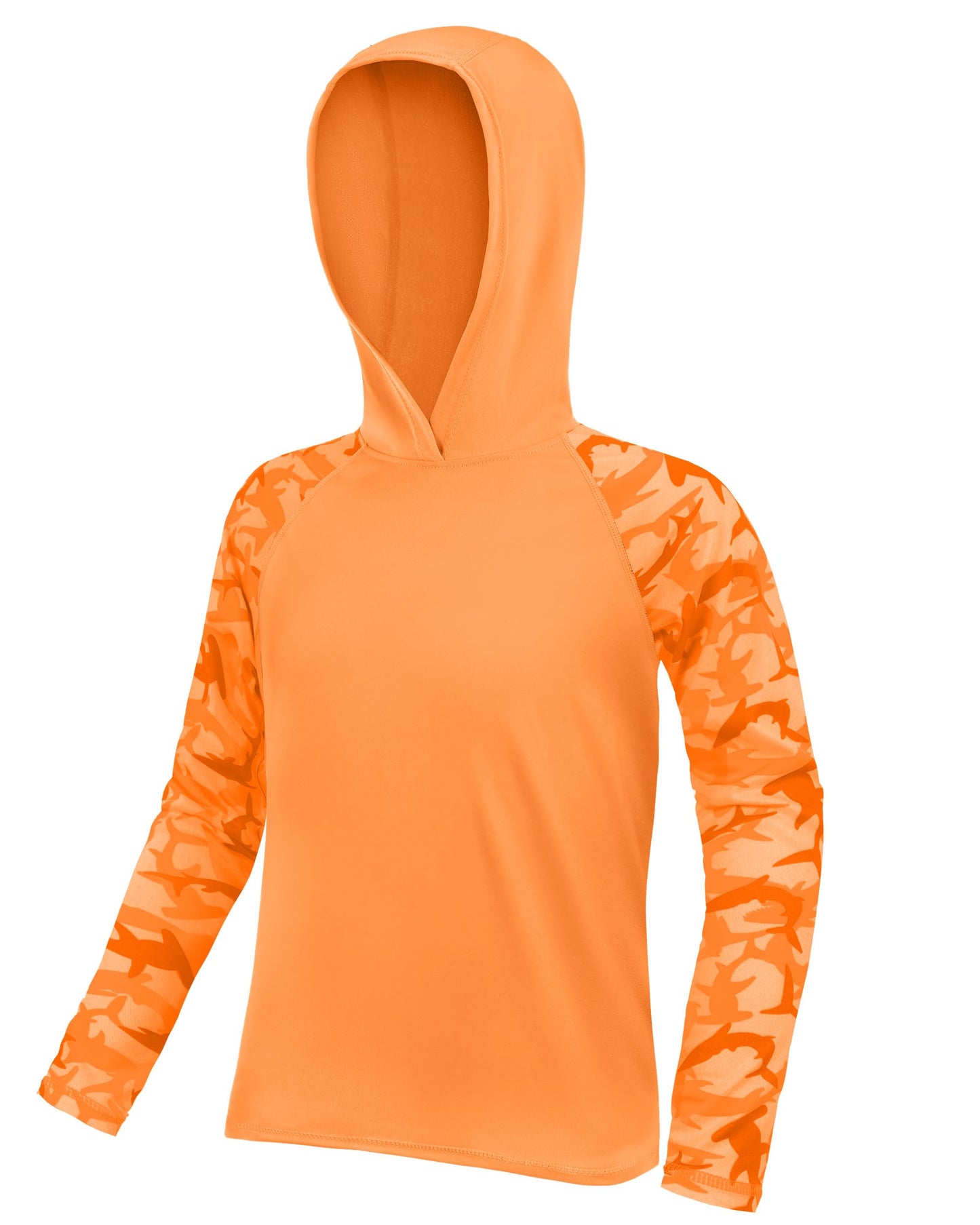 DRONIRING Boys Rash Guard Swim Hoodie, UPF 50+ UV Sun Protection Long Sleeve Fishing Shirt, Kids Youth SPF Water Shirts Orange