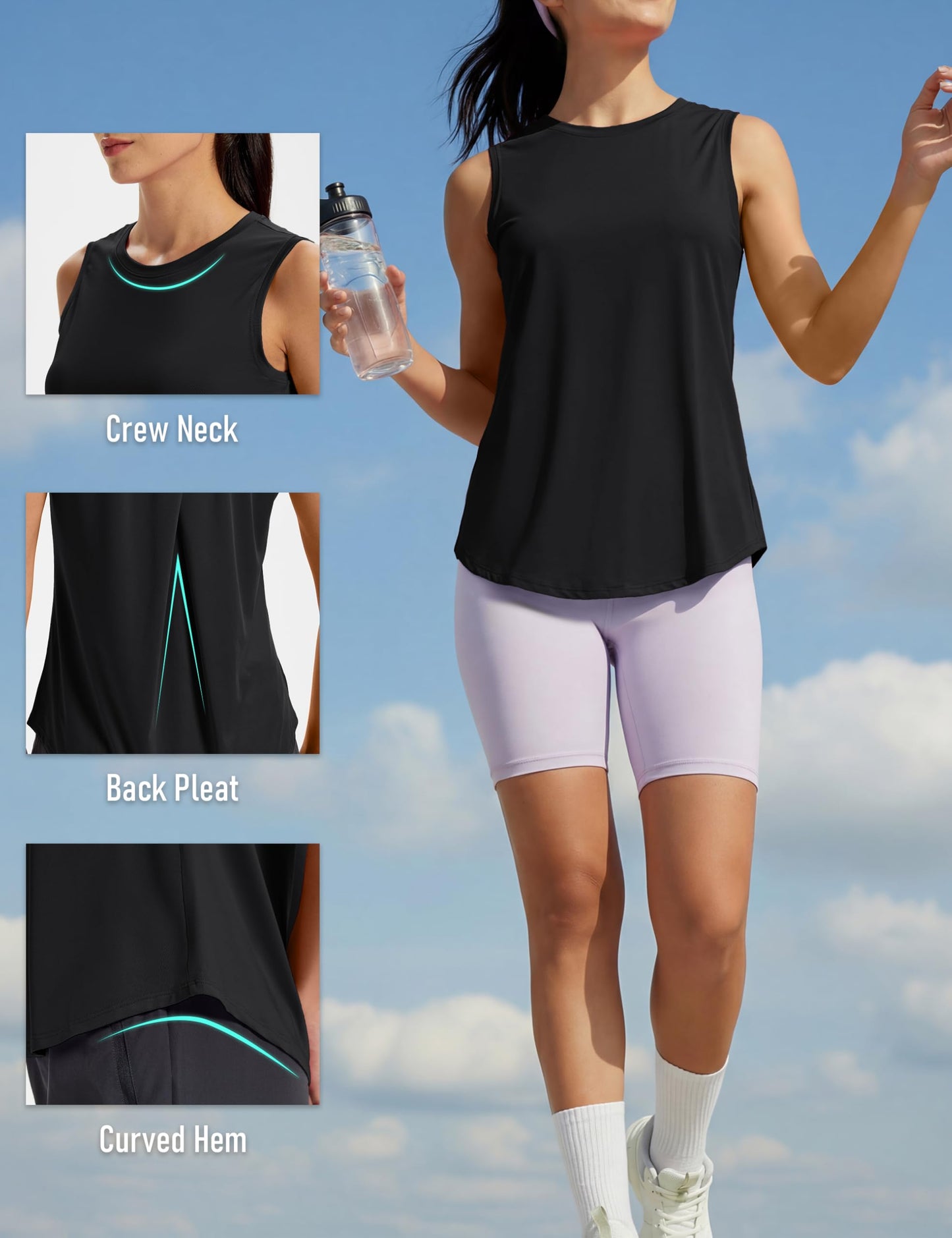 MAGCOMSEN Black Tank Top Woman Sleeveless Workout Muscle Quick Dry Loose Fitting Tank Tops Yoga Gym Running Shirts L