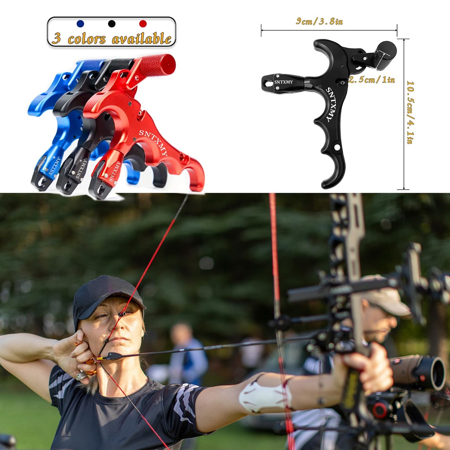 sntxmy Bow Release for Compound Bow, Archery Release Trigger, Compound Bow Release, Thumb Release. (3 Finger Bow Release, Red)