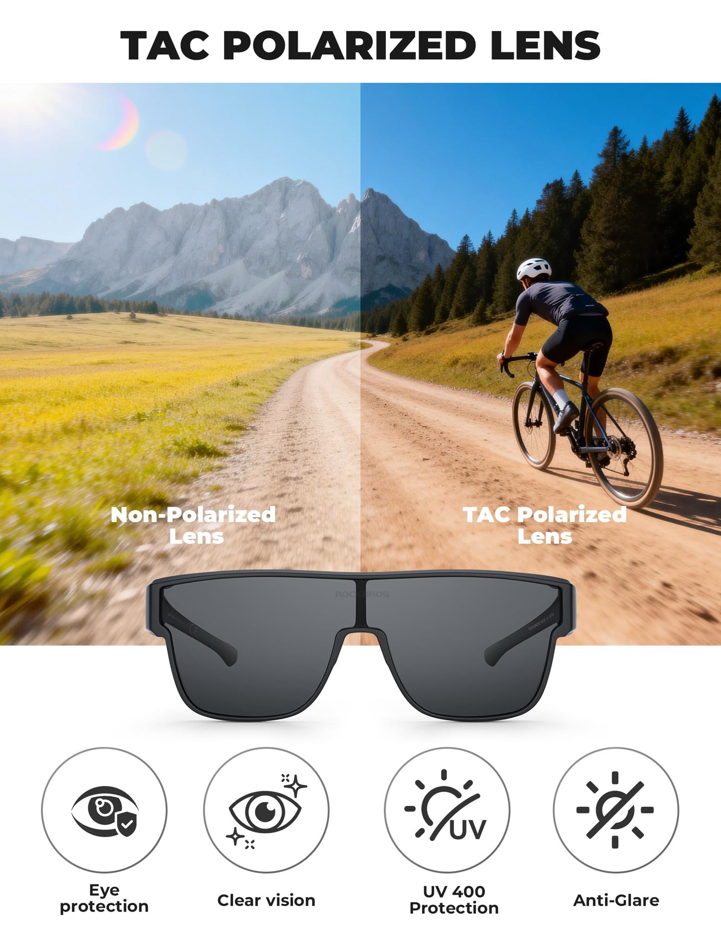 ROCKBROS Polarized Fit Over Glasses Sunglasses 100% UV400 Protection for Men Women,Wrap Around Sunglasses for Driving Cycling
