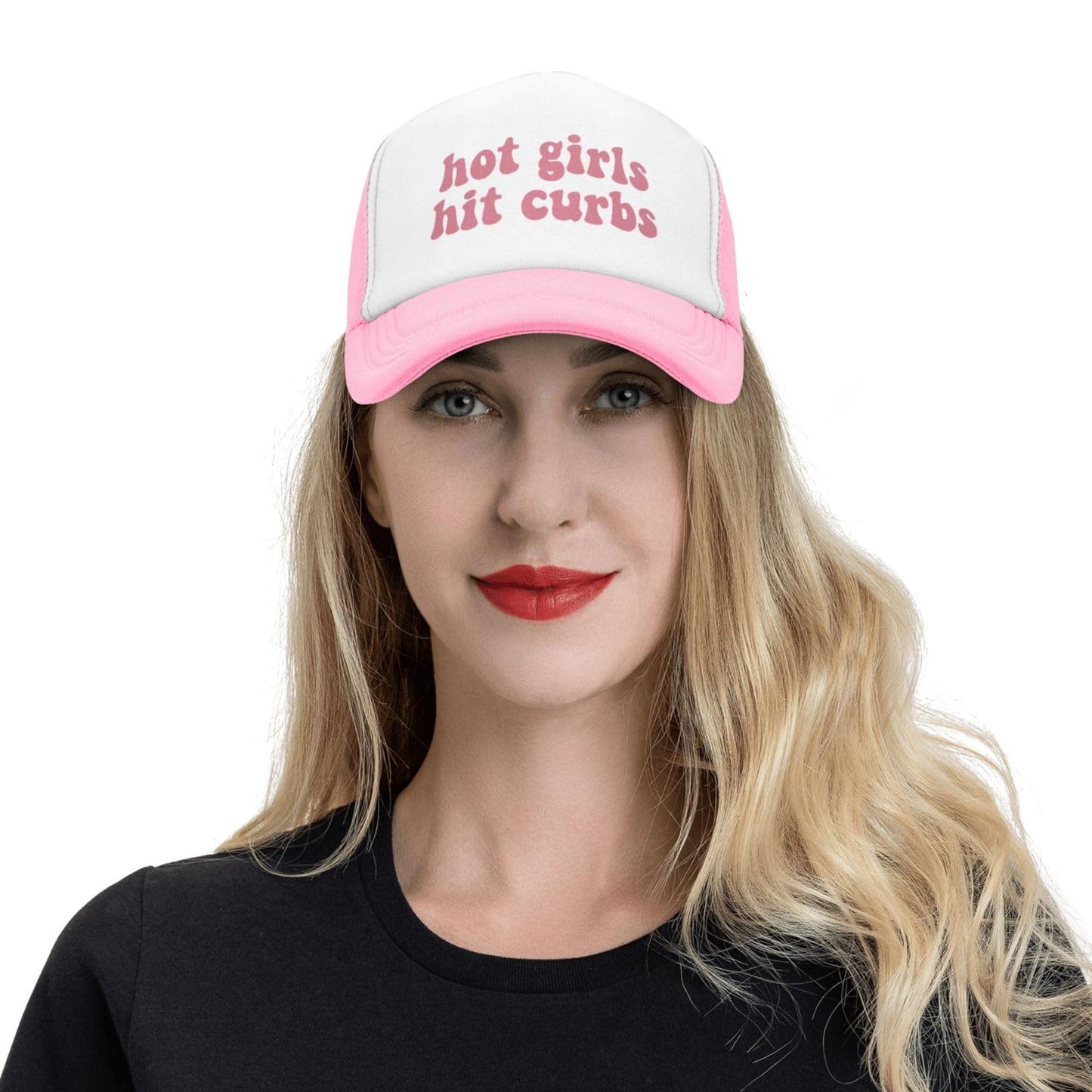 Generic Hot Girls Hit Curbs Trucker Hats for Women Pink Men Vintage Trucker Pink Hats for Men