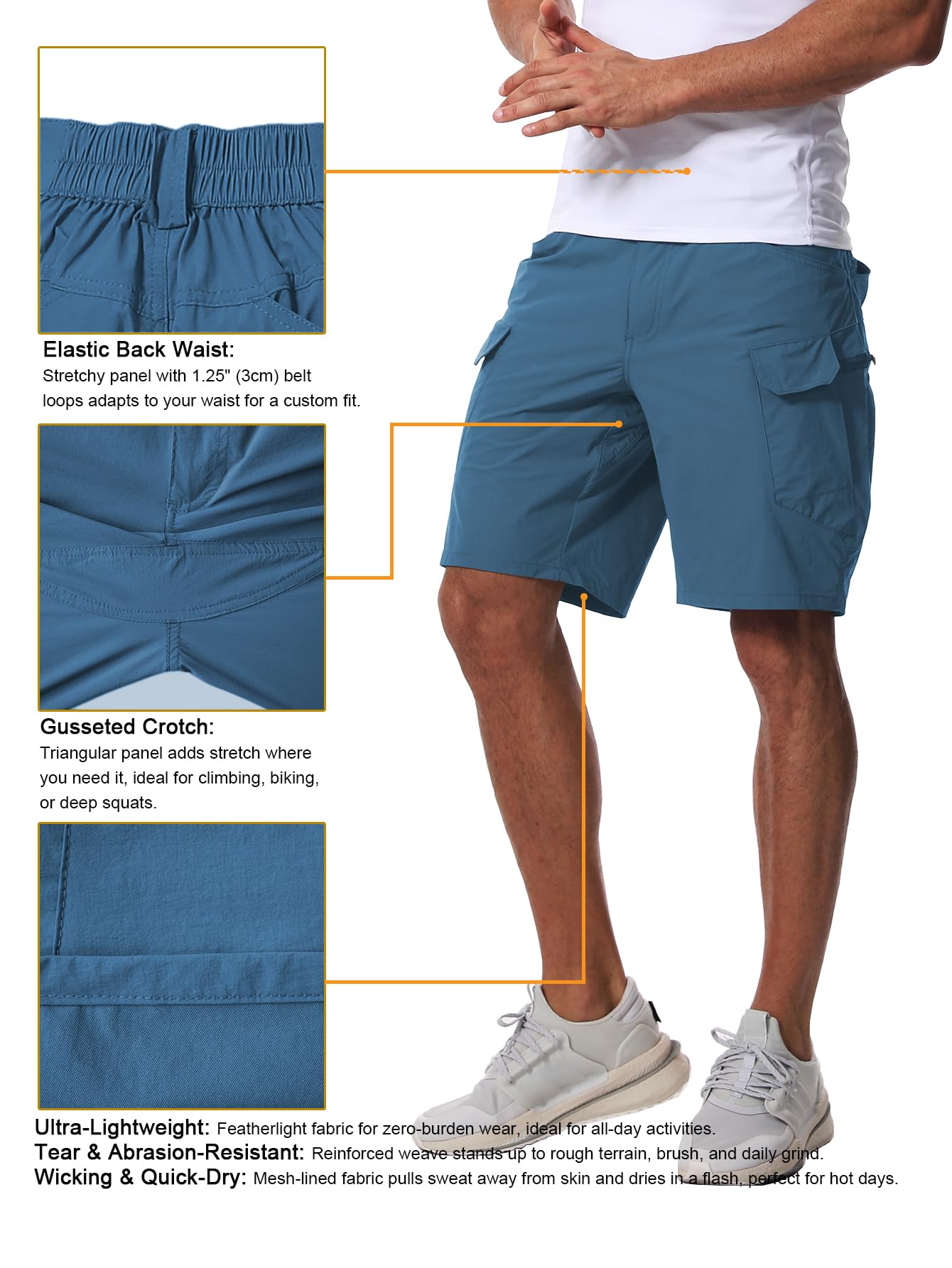AUTIWITUA Men's Hiking Cargo Shorts Quick Dry 9" Lightweight Tactical Work Shorts with Pockets(No Belt) Blue