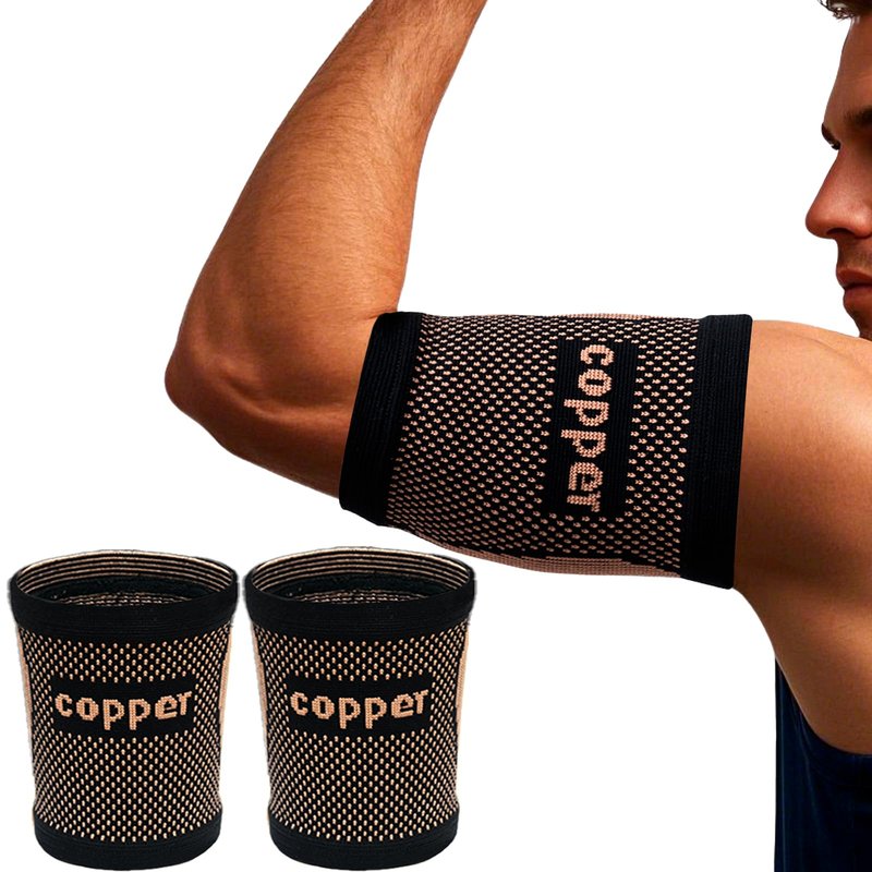 kyopyno Bicep Compression Sleeve,Bicep Tendonitis Brace 1 Pair,Copper Infused Arm Support for Weightlifting,Muscle Recovery, Pain Relief,Upper Arm Brace for Men and Women (Gold-Black, Large)