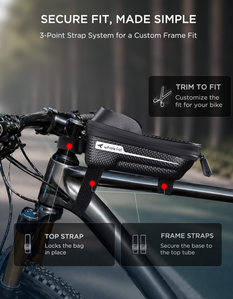 whale fall Bike Frame Bag Waterproof, 3D Eva Hard Shell, Bike Phone Holder, Bicycle Top Tube Bag, Cycling Pouch with Rain Cover, Bike Accessories for Phones Under 7"