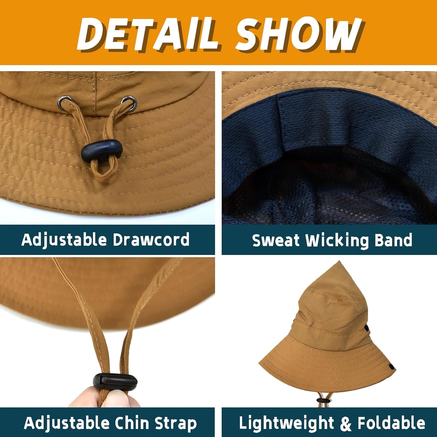 Sun Hats - UPF 50+ Quick Dry Foldable Bucket Hat for Beach & Hiking | Adjustable Fishing Safari Hat