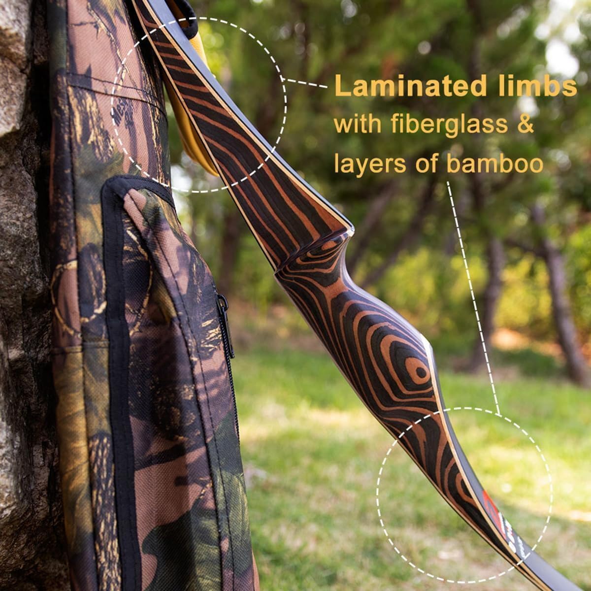Deerseeker Outdoor Archery 54" Traditional Bow Hunting Longbow with Bamboo Core Limbs Handmade Recurve Bow RH/LH for Targeting Practice Shooting Youth & Adults Bow Set (45lb, Right Hand)