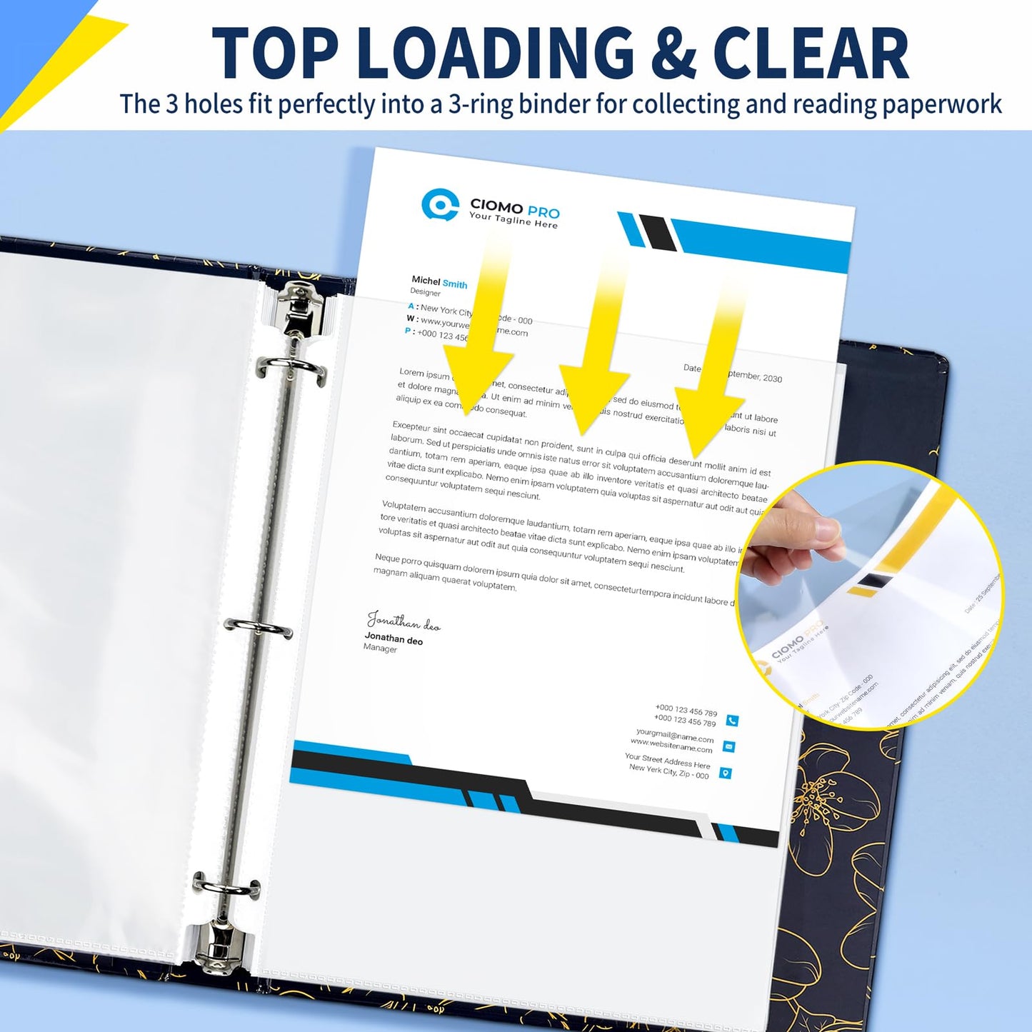 SUNEE Sheet Protectors 50 Packs for 3 Ring Binder, 8.5x11 Clear Plastic Page Sleeves for Paper, Documents, Certificate, Sheet Music, Recipe, File