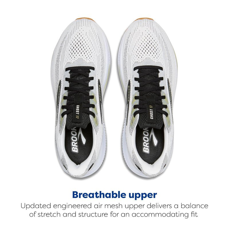 Brooks Men’s Ghost 17 Neutral Running Shoe - White/Black/Tea - 15 Medium