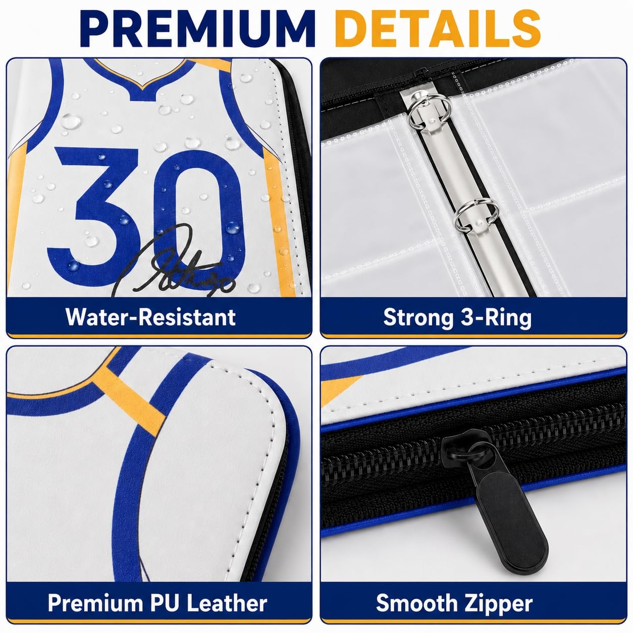 HBK Basketball Card Binder 900 Pockets, PU Leather Collectible Trading Card Albums with 50 Removable Sleeves, 3- Ring Basketball Cards Organizer for Kids & Collector (CR30)