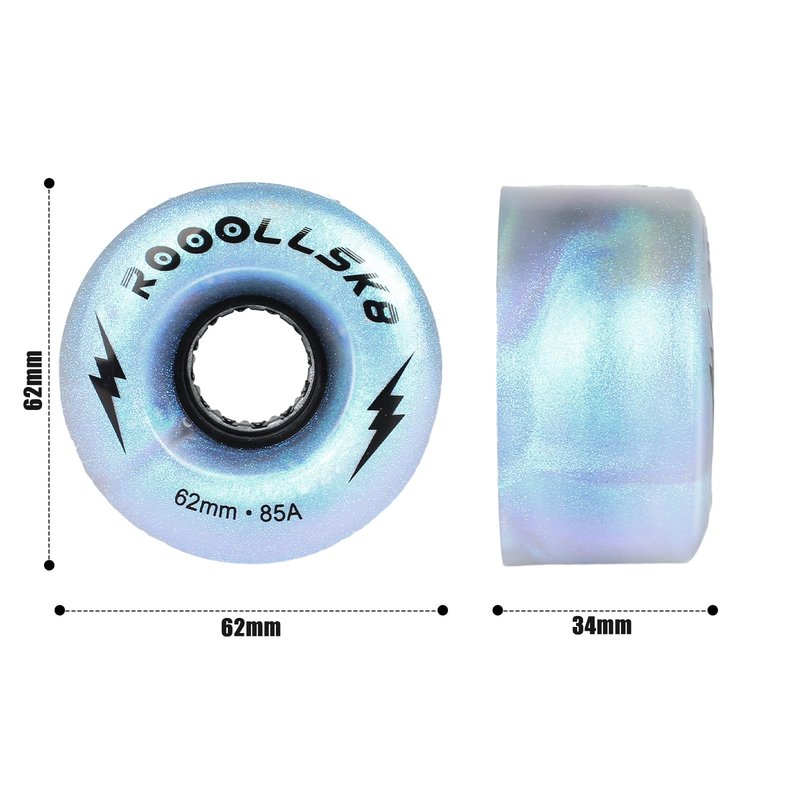 ROOOLLSK8 Roller Skate Wheels Light up Skate Wheels Indoor and Outdoor Glow Quad Skate Wheels 85A 62MM (pearl sliver)