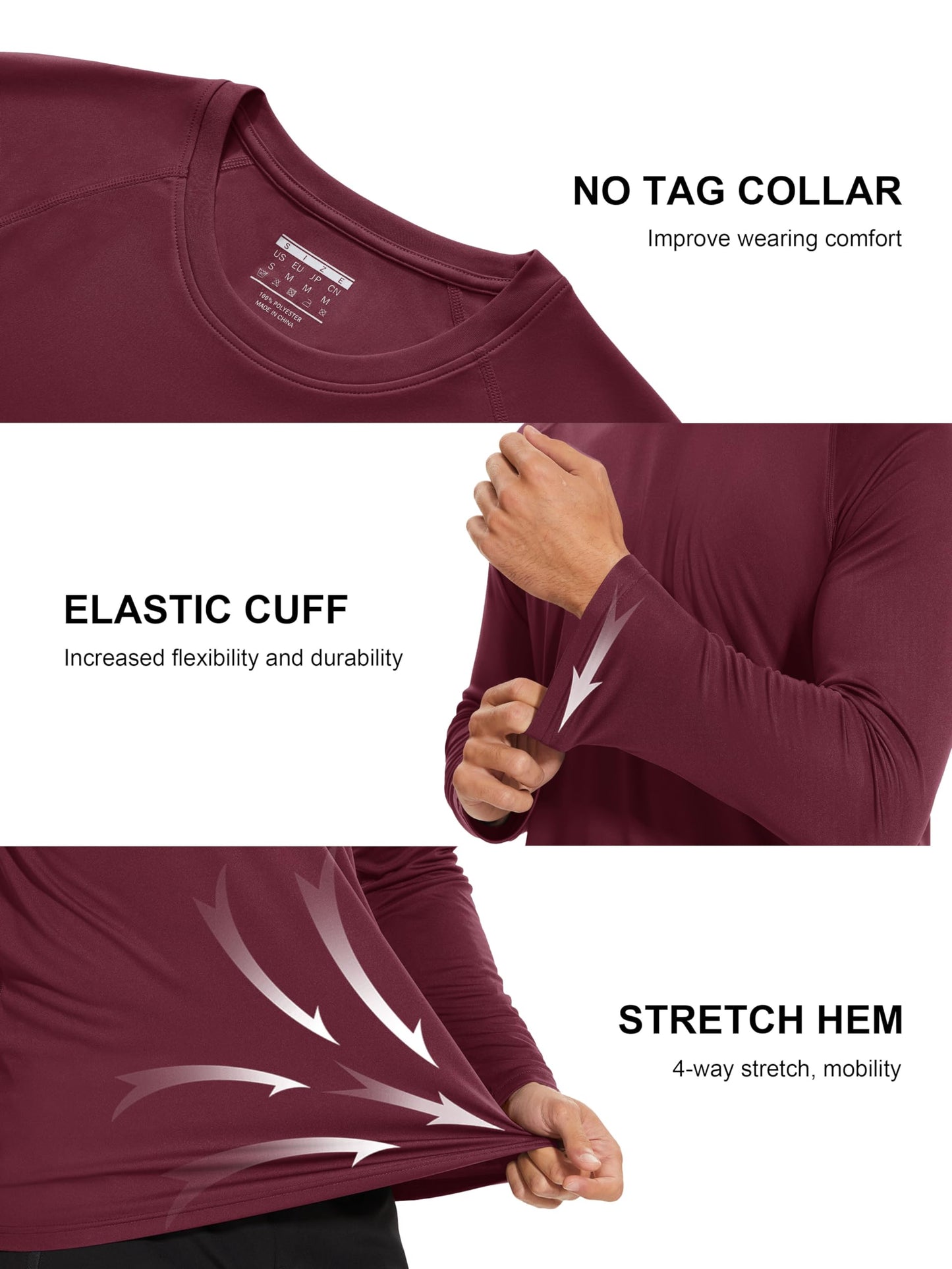 Fishing Shirts for Men Long Sleeve Men Quick Dry Rash Guard Thermal Shirts UV Protection Clothing Sun Protection Summer Shirts for Men Wine