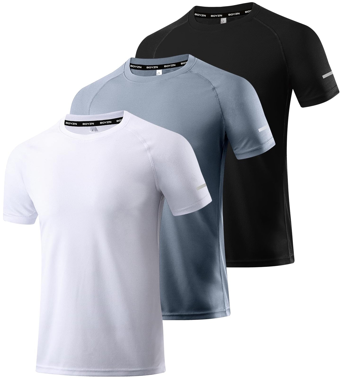 Boyzn Men's 3 Pack Athletic Shirts Quick Dry Short Sleeve Sport T-Shirt Moisture Wicking Workout Shirts Mesh Running Shirts for Men Black/White/Gray-3P06-3XL
